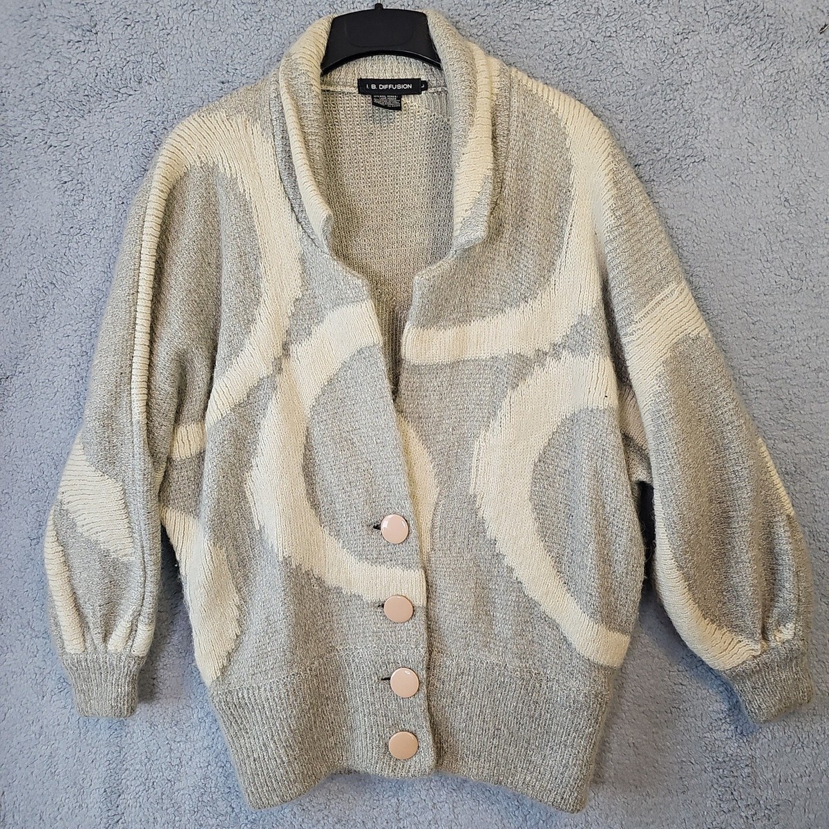 Vintage IB Diffusion Chunky Oversized Gray Mohair Cardigan Sweater