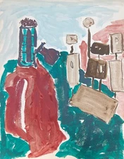 Vintage 70s Abstract Outsider Art Painting Mid Century Modern Wall Hanging - 2