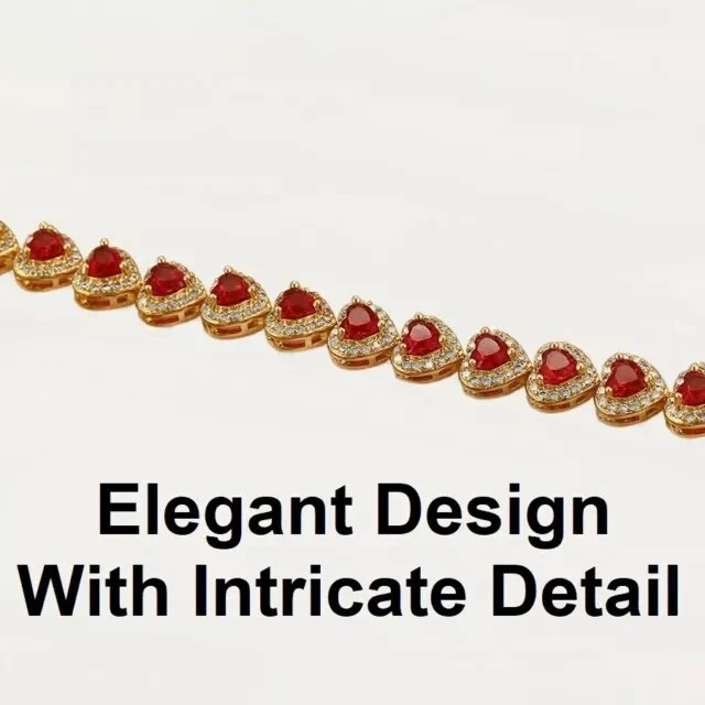 14K золото над серебро 7 «lab создал розовый фуксия гранат браслет желтое золото покрытием - Изображение 2 из 4