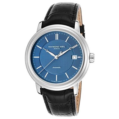 RAYMOND WEIL Maestro Ziffernblatt Blau Edelstahl Schwarz Leder Automatik Mens W