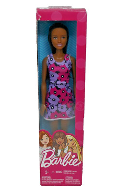 Mattel 2016 African American Barbie Doll in Purple Floral Dress