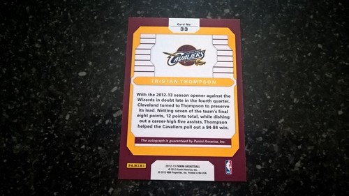 TRISTAN THOMPSON PANINI SIGNATURES AUTOGRAPH 2012/13 NEW - Picture 2 of 2