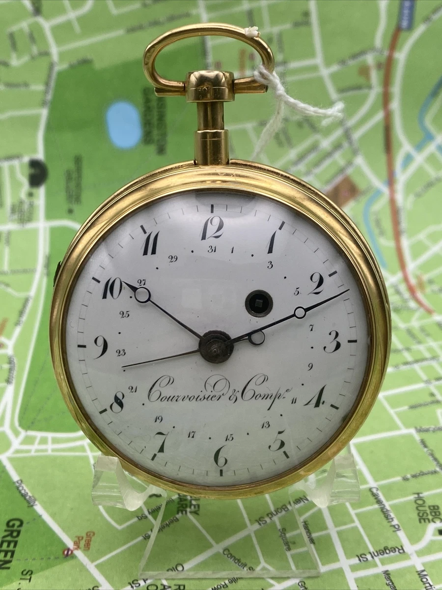 1800s Gold Courvoisier Comp. Calendar Repeater Gong Pocket Watch Montre