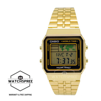 Casio Vintage Style Digital Gold Ion Plated S.Steel Band Watch A500WGA-1D