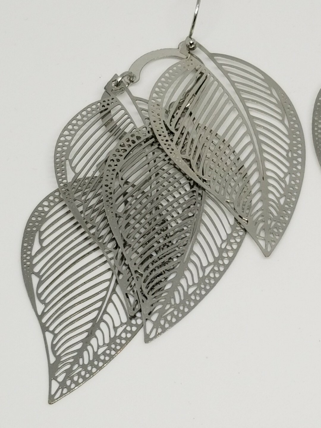 Leaf Feather Cluster Silver Tone Openwork Lightwe… - image 3