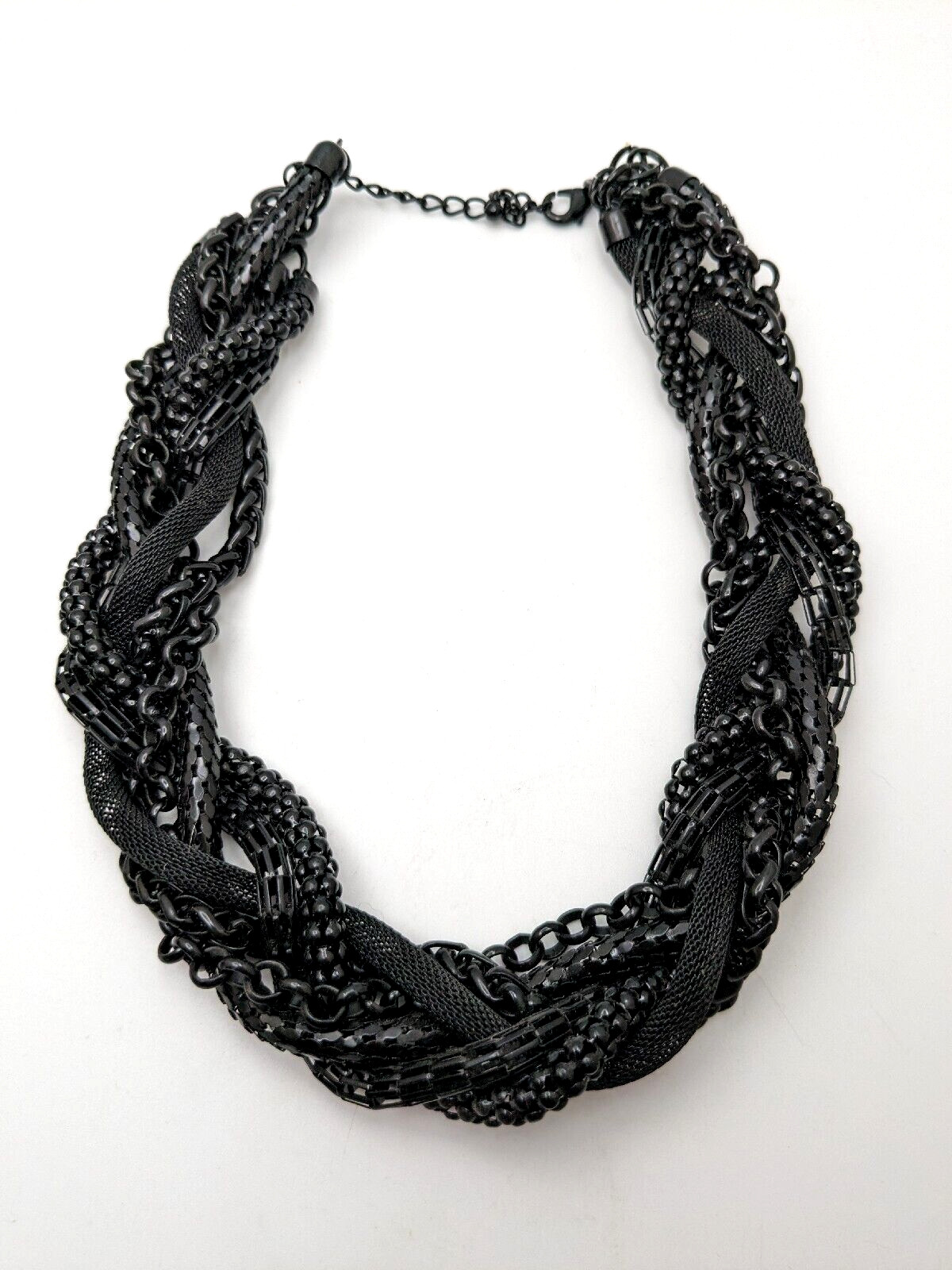 Unsigned Braided Statement Necklace six Black mes… - image 6