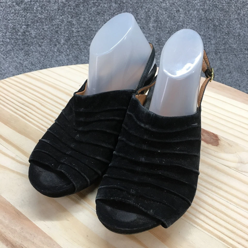 Sandalias Earthies para mujer 6.5B Kelderra informales punta abierta corcho cuña correa negra Foto 3 de 4