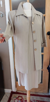 Vintage 80s Dress /Jacket Fitted Business Classic Beige D.J. Summers 2 Pcs Sz 10