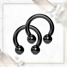 2PCS Black Acrylic Horseshoe Circular Barbell Septum Ring Large Gauges Earrings