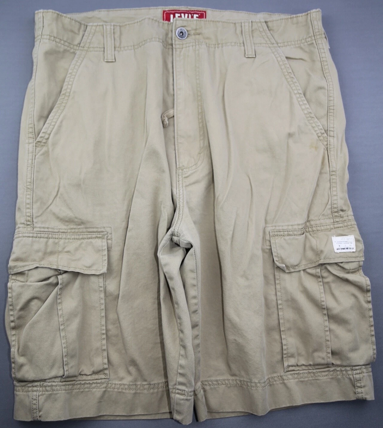Men's Levi's Original Cargo Shorts Brown Beige 100% Cotton Size 38