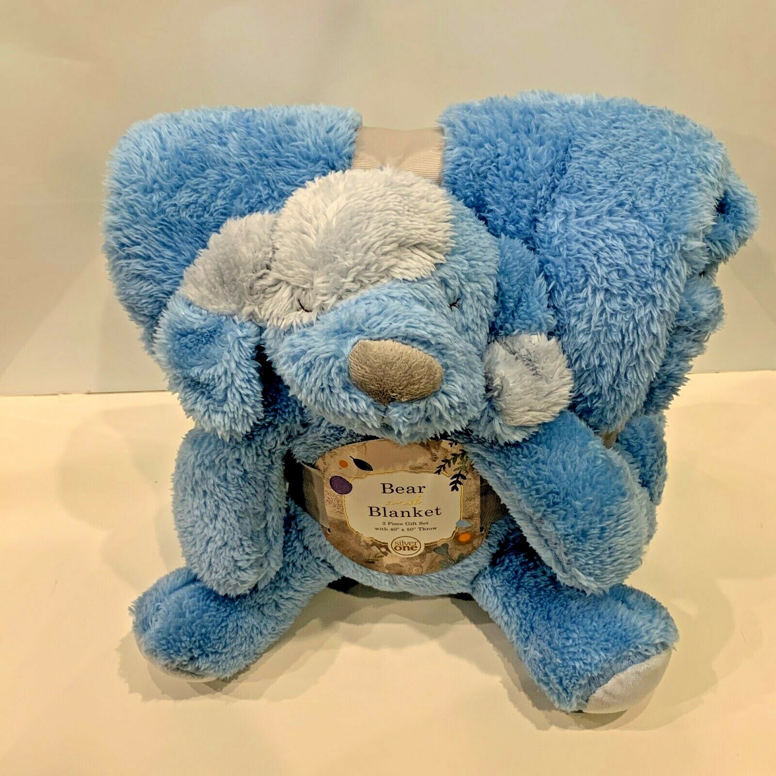 silver one sherpa plush stuffed animal and throw blanket