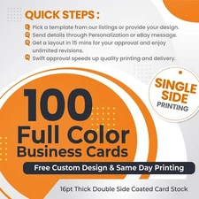 100 CUSTOM Business Card PRINTING 🚀 FREE DESIGN 🚀 Single Side THICK 16pt CARDS