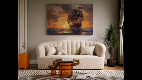 Gifts For Him Home Artwork Wall Decor Pirate ship Oil Painting Printed on canvas - Video 1 of 1