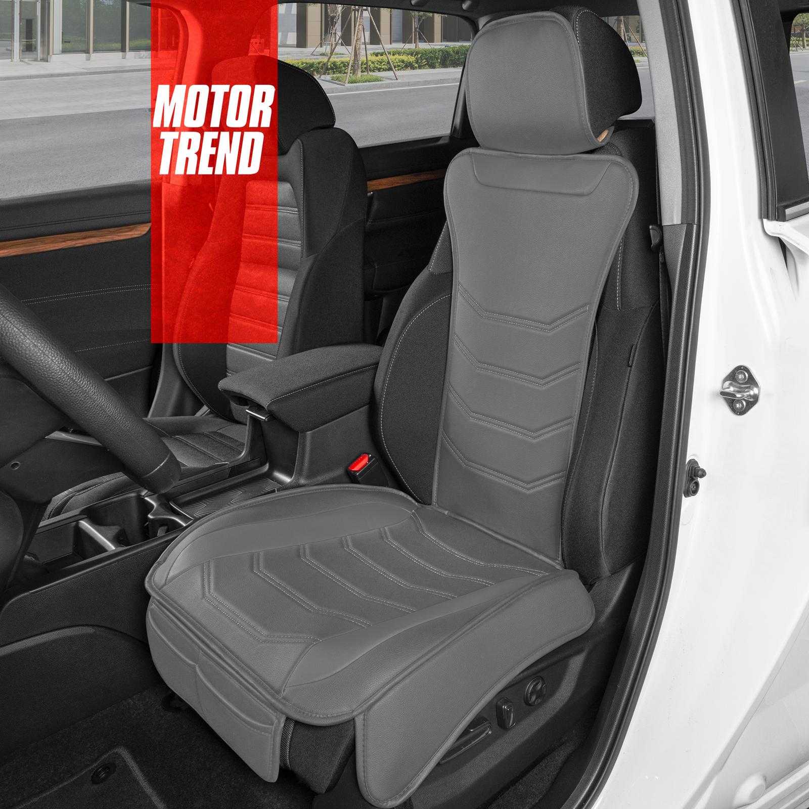 Motor Trend Solid Gray Leather Car Seat Cover for Car Truck Van SUV Auto Front S