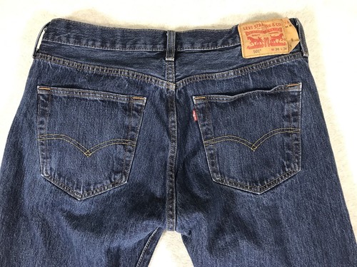Levi's 501 Button Fly mens 36X34 (Fits 34x32) Original Straight Dark Wash Preppy - Picture 4 of 15