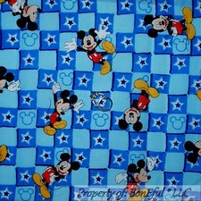 BonEful Fabric FQ Cotton Quilt Blue Mickey Mouse Red Star Block Square Boy Print