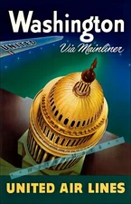 Washington DC 1937 Via Mainliner Vintage Poster Print Retro Style Décor Art