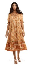 Spell and The Gypsy Anne Women’s Gown Peach Brown Midi Boho Beach Dress Size XS.