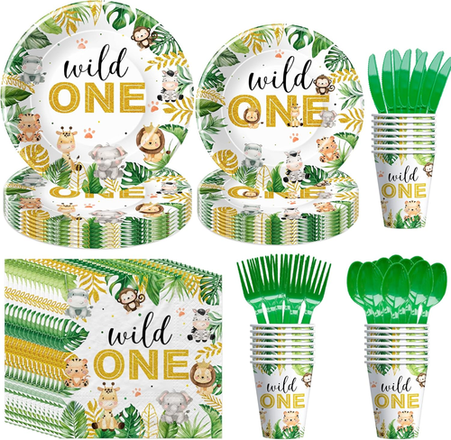Wild One Birthday Decorations for Boys Tableware - Jungle Animal First Birthday