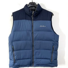 Eddie Bauer EB650 Mens XL Blue Down Puffer Vest Outdoors Hiking Utility Commute