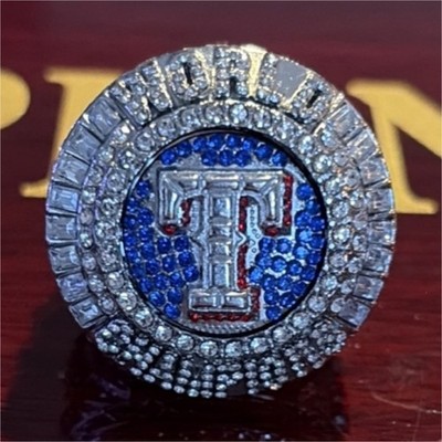 Texas Rangers World Series Champions Ring MLB Replica Silver Blue