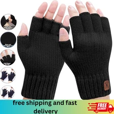 3 Pairs Winter Alpaca Wool Fingerless Gloves Men's Knitted Half Finger Mitten