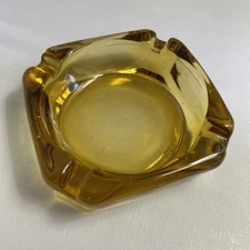 Vintage Chunky Amber Glass Cigarette Ashtray 4”