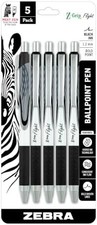 Zebra Z-Grip Flight 1.2mm Black Ballpoint Pens Smooth 5 Pack