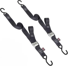 Cam Buckle Tie Down Straps 2x8Ft with S-Hooks 600Lb WLL Black Pair New         