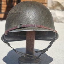 WWII US M1 SCHLUETER HELMET FIXED BALE MSA LINER 2 WIRE BAND Co. L 117th INF