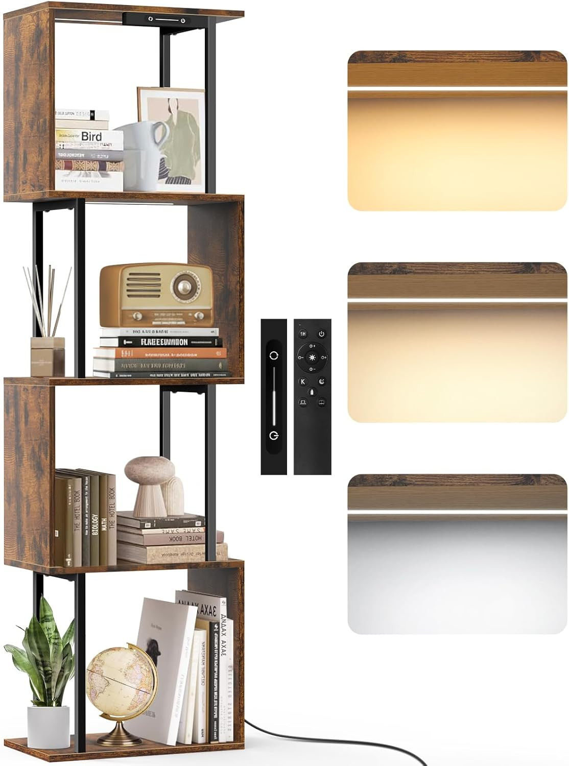 Modern S-Shaped 5-Tier LED Bookshelf with Touch & Remote Control