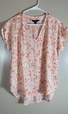 Cottagecore Simply Vera Vera Wang Blouse S Orange Floral V-Neck High Low Boho