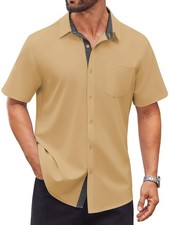 Mens Button Down Shirts Plaid Short Sleeve Casual Summer Beach Wedding Work Tops