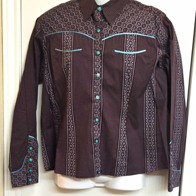Cruel Girl-L Women s Brown/Turquoise Western Snap Up Long Sleeve Geo Shirt