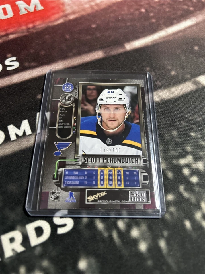 2021 Skybox Metal Universe 1997-98 Retro PMG Red /90 Scott Perunovich Rookie RC - Image 4 of 4