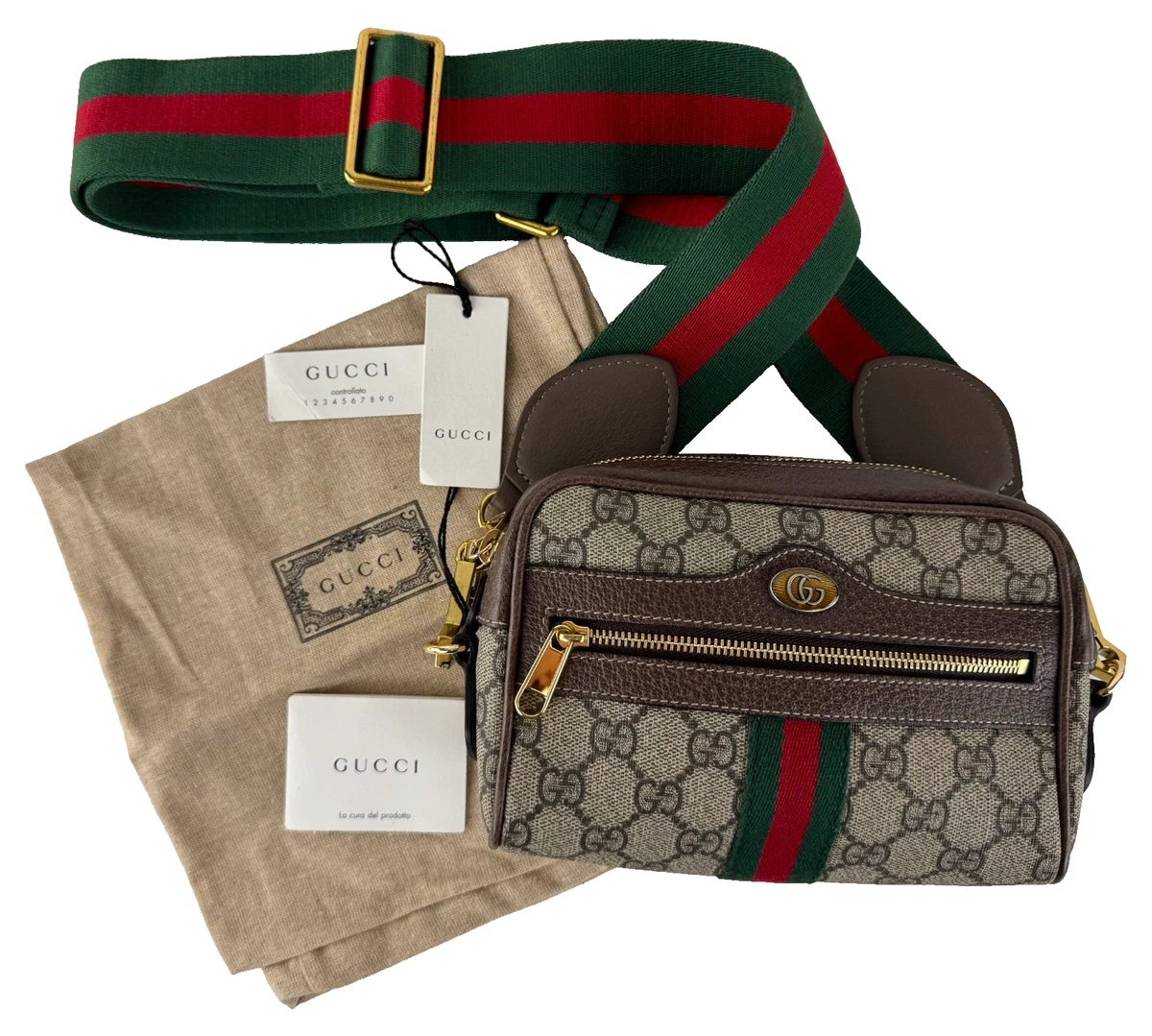 New Authentic Gucci Brown and Green Women\'s Belt Bag Gucci GG Supreme Monogram Web Small Ophidia Belt Bag Beige  main image 2