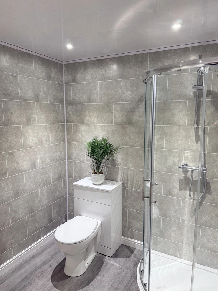 Grey Brick Grout Line Tile Effect Bathroom Wall Panels PVC Shower Wall Cladding - Image 3 of 4