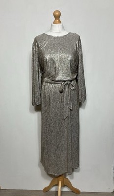 Pfauen Party Kleid Gr UK 16 Silber Midaxi Gürtel Event Kreuzfahrt Rennen Glitzer