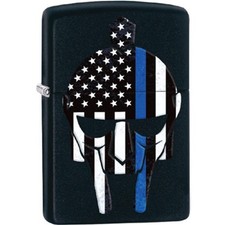 Zippo Thin Blue Line Warrior Windproof Lighter, Black Matte Finish, Made in USA