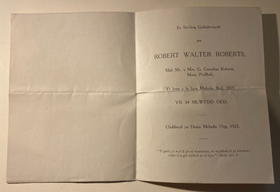 ROBERT WALTER ROBERTS Maes Pwllheli gestorben 8. Juni 1925 ALTER 34 - BEERDIGUNG TODESKARTE