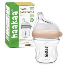 Gen.3 Natural Glass Baby Bottle 4.2oz/120ml - Wide Neck, Anti-Colic Slow Flow...