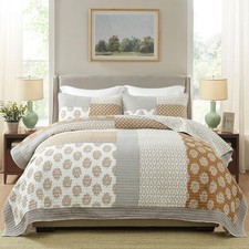 Finlonte Quilts Queen Size, 100 Cotton Queen Comforter Set, Brown Grey Farmh...