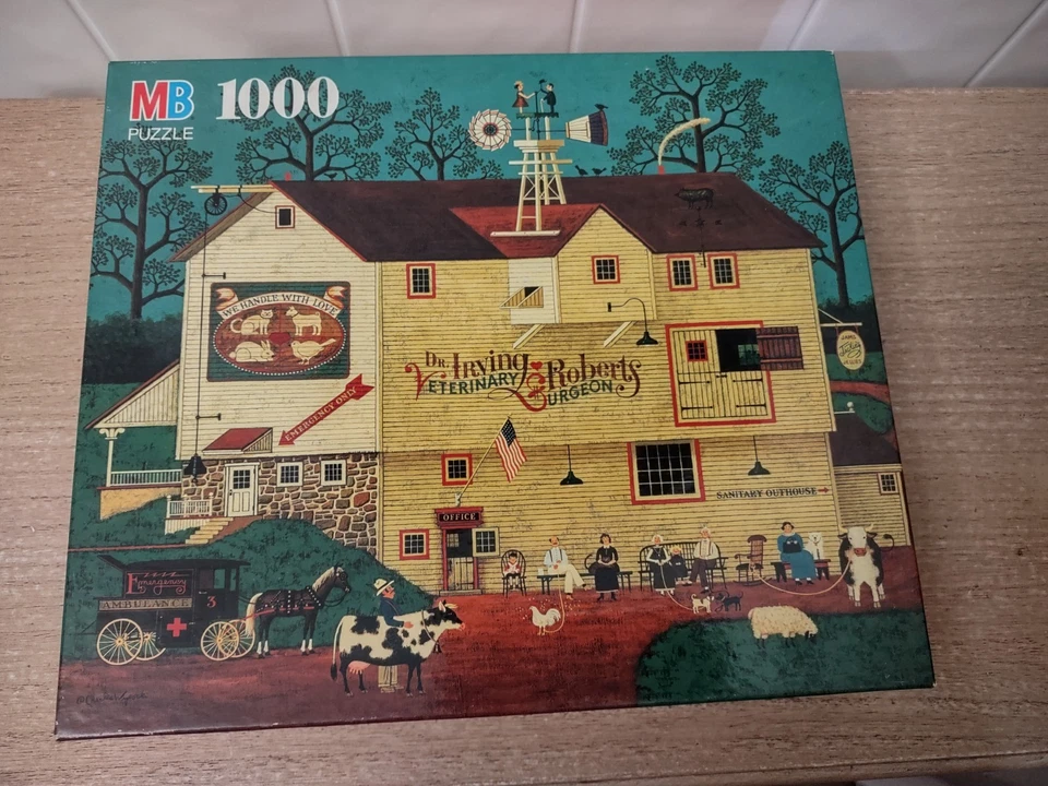 Lot Vtg Charles Wysocki MB Puzzle 1000 Veterinary Surgeon & Wells Fargo SEALED - Image 3 of 4