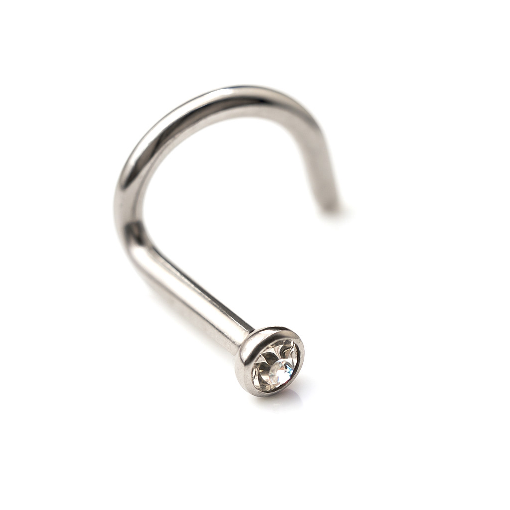 Nose Stud 1.8mm CZ Clear Crystal 18g (1mm) G23 Titanium Curl Screw Jewellery