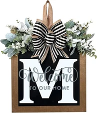 Monogram Door Garland: Eucalyptus, Bow, All-Season Porch Welcome