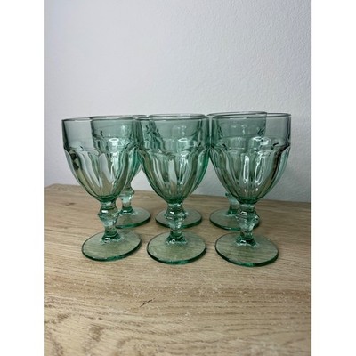 Libbey Duratuff Gibraltar Green Glass Wine Goblets Set of 6 Sage Seafoam 6.75in
