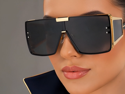 Large One-Piece Semi Rimless Lens Design Thick Gold-Tone  display picture 1