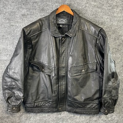 Vintage Leather Bomber Jacket Men s 3XLT Black St. John's Bay