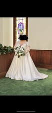 Oleg Cassini Ivory Satin Ball Gown Wedding Dress CWG908 Long Sleeve Lace