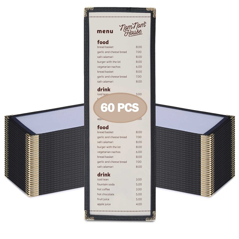 WeChef 60 Pcs Restaurant Menu Covers 4.25 x 14" Single Page 2 View for Wine List